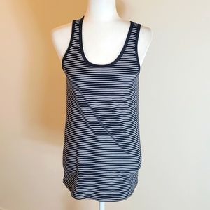 Simply styled navy blue and white striped tank top